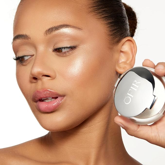 OFIR Pivot Powder | Multi-Use Glow Hydrating Highlight Blush Face Powder | Vegan Formula, Lightweight Buildable Texture | Crease-Free Compact Blush Highlighter | Silver Ice - Pearly White | 0.24 OZ