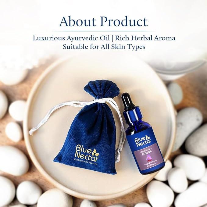 Blue Nectar Kumkumadi Oil for Face for Aging Skin | Ayurvedic Saffron Face Cleansing Oil | Authentic Kumkumadi Tailam Saffron Serum for Women & Men (1 Fl Oz, 26 Herbs)