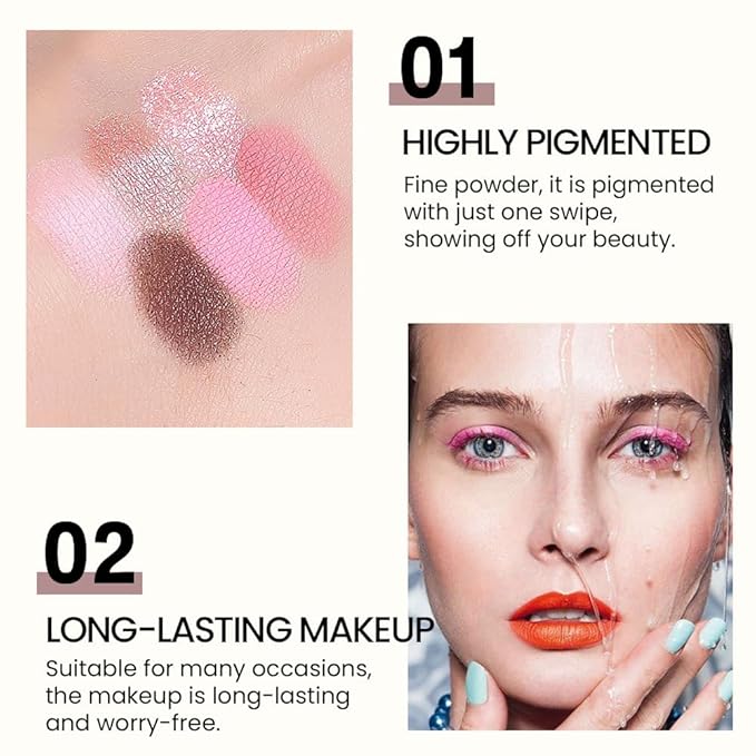 6-Color Pink Champange Brown Matte & Shimmer Eyeshadow Palette with Mirror – Highly Pigmented, Long-Lasting Eye Makeup for Artists & Creative Looks (01#