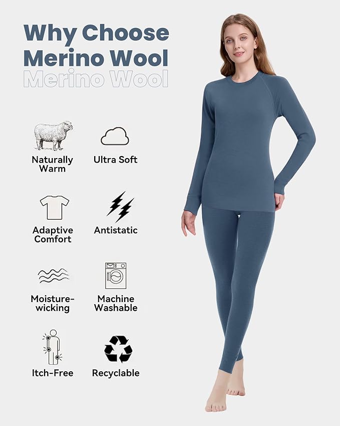 Women's 100% Merino Wool Base Layer Sets - Light and Midweight Thermal Underwear Gifts Pack with Wool Beanie