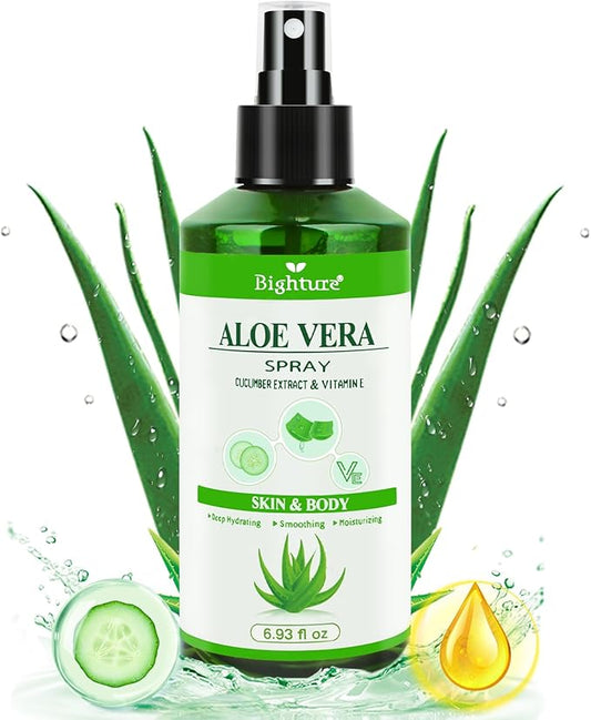 Aloe Vera Spray from Freshly Cut Pure Aloe, Aloe Vera for Skin& Hair, Aloe Vera Spray for Sunburn Relief, 6.93oz, Absorbs Rapidly, Infused wirh Cucumber Essence