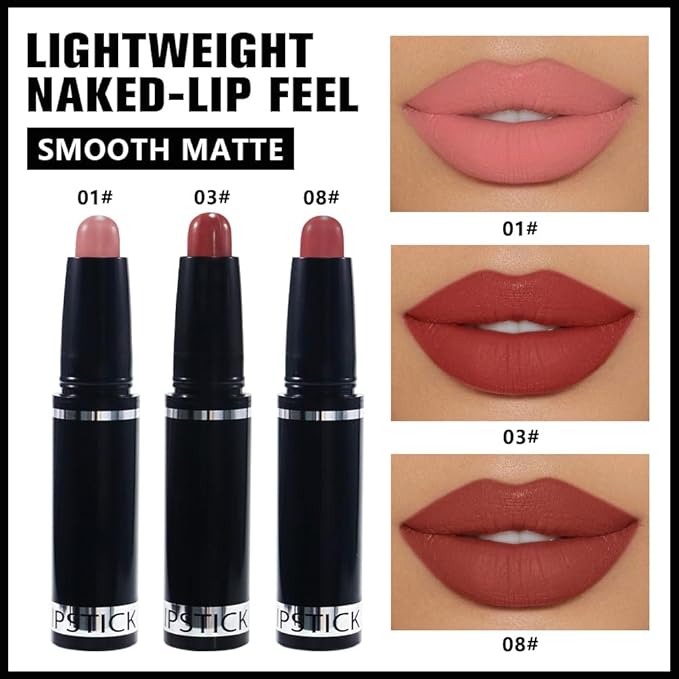 3 Pcs Matte Lipstick Crayon Pencil Set,Pink Red Brown Light to Dark Velvet Lip Stick for Women's 24 Hour Long Lasting Waterproof Lip Liner,labiales mate 24 horas originales