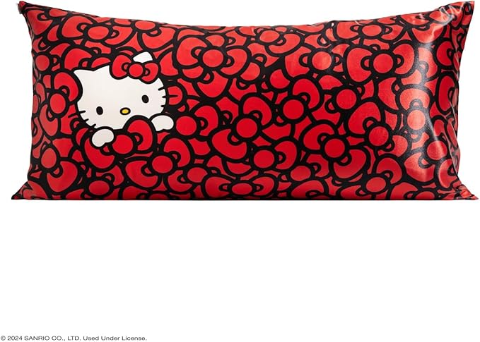 Kitsch x Hello Kitty Sea of Bows - Satin Pillowcase with Zipper for Hair and Skin, Softer Than Silk, Smooth Cooling Pillow Covers, Machine Washable, King Size (19x36)