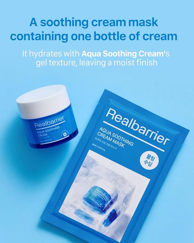 Real Barrier | Aqua Soothing Cream Mask | Korean Face Mask for Sensitive & Dehydrated Skin | Facial Mask with Hyaluronic Acid | Cooling & Moisturizing | Moisturizing Face Masks Skincare | 10 Sheets