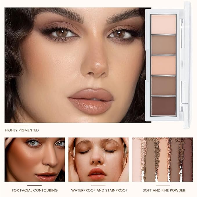 Nude Matte Eyeshadow Palette Makeup, 5 Cool Neutral Matte Shades – Off White, Beige, Light to Dark Brown – Velvety Finish Highly Pigmented Natural Neutral Eye Shadow Palette (01#, Pack of 1)