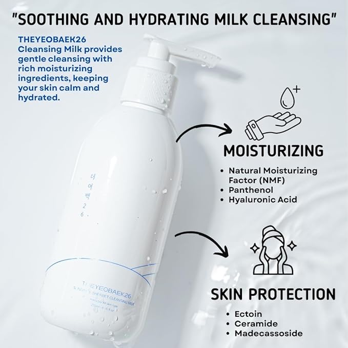 Korean Cleansing Milk for Face – Gentle Facial Cleanser for Dry & Sensitive Skin, Hydrating Makeup Remover, 6.76 Fl Oz (200ml)