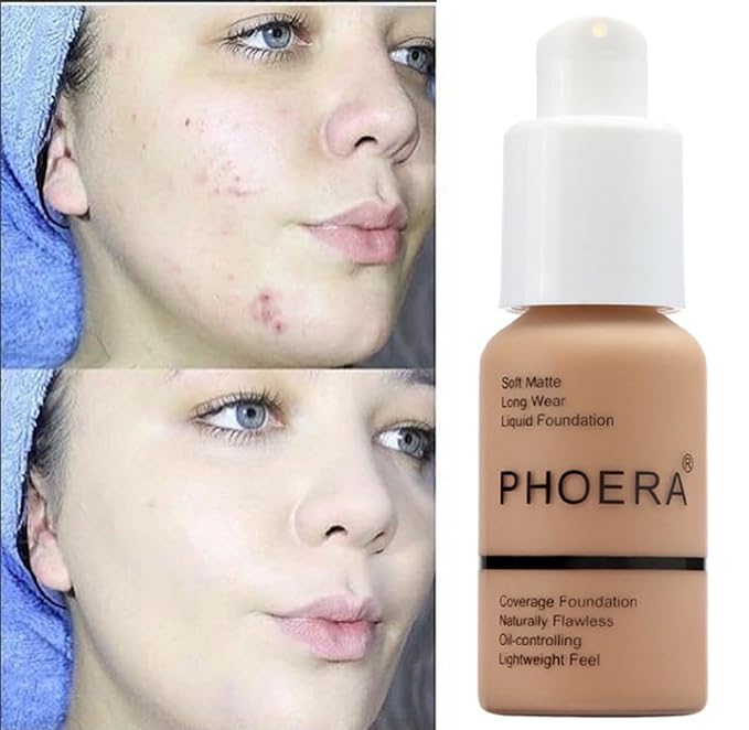 2Pack PHOERA Foundation,Full Coverage Flawless Soft Matte 24 HR Oil Control Waterproof Concealer Makeup. (109-Mocha)