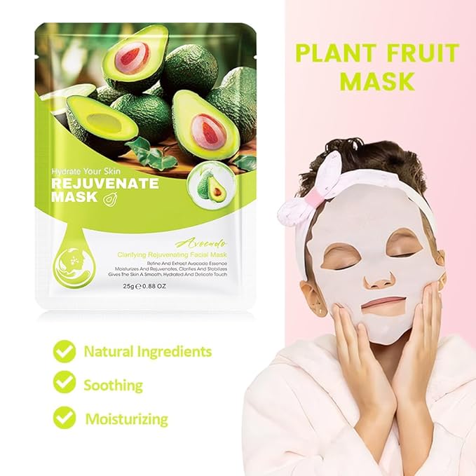 Kaely 12 Pack Avocado Face Masks for Kids, Kids Face Mask Spa Day Kit Supplies, Spa Party Favors for Teens Girls Night, Sheet Facial Mask Skincare Gifts Set, Hydrating Soothe for All Skin Types, 06