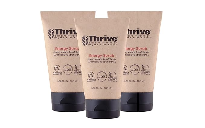 Thrive Natural Care Face Scrub for Men & Women - Exfoliating Face Wash with Anti-Oxidants Improves Skin Texture, Unclogs Pores & Helps Prevent Ingrown Hairs - Pack of 3