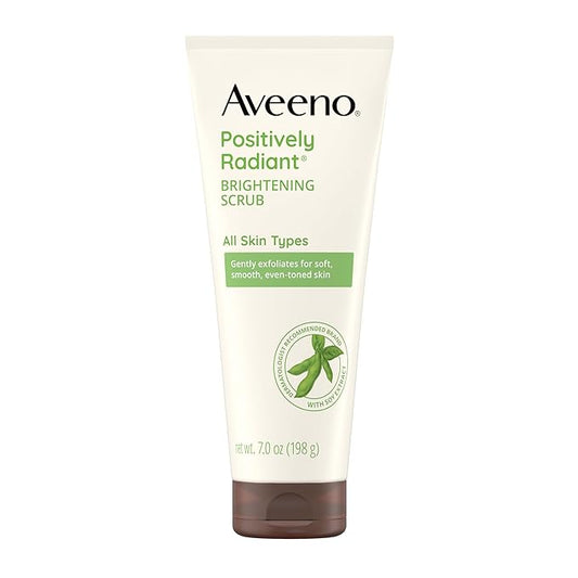 Aveeno Positively Radiant Brightening Face Scrub & Exfoliating Daily Face Wash, Moisture-Rich Soy Extract, Oil-Free, Soap-Free, Hypoallergenic, Non-Comedogenic, Improves Tone & Texture, 7 oz