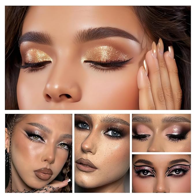 4-in-1 Eye Makeup Kit 4-Color Eyeshadow Palette Double-Ended Liquid Eyeliner Volumizing Mascara Eyebrow Pencil & Brush for Daily Makeup（02#)