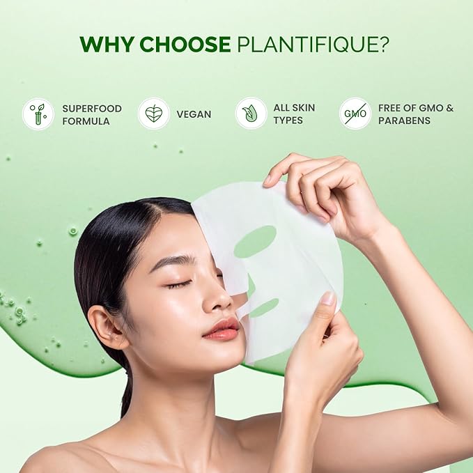 PLANTIFIQUE Superfood Facial Sheet Mask Variety Box 10 Pack – 2x Coconut, Aloe, Vitamin C, Centella & Collagen Face Masks – Hydrating & Glow-Enhancing – For All Skin Types