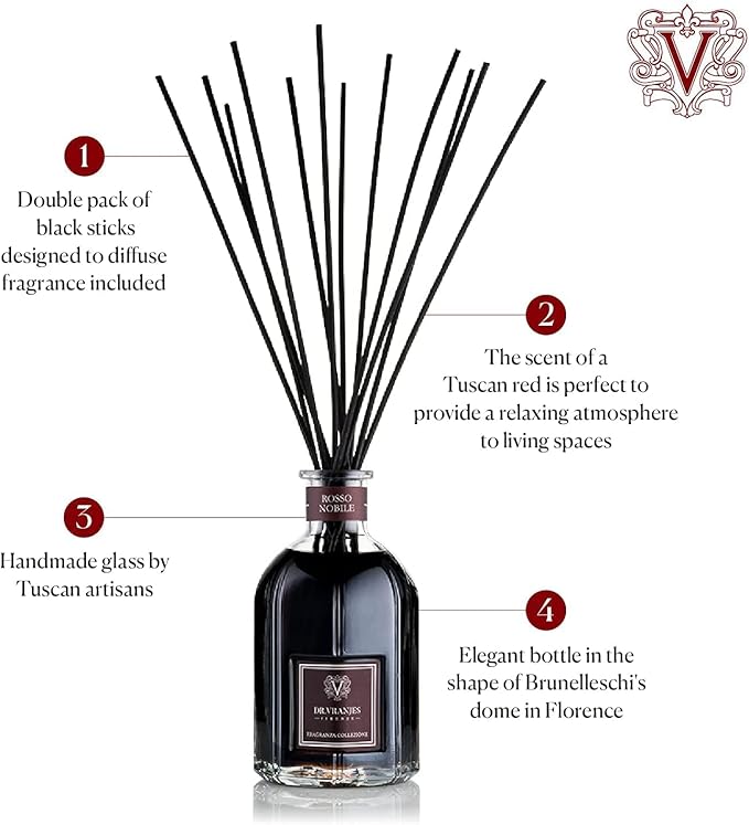 Dr. Vranjes - Rosso Nobile 5000 ml + Double Pack of Black Sticks (3 Pieces Bundle) - Luxury Home Fragrance, Made in Italy, Main Scent Fruity: Orange, Strawberry and Red Berries, Birch