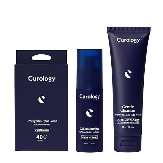 Curology Essentials Gift Set, Emergency Spot Pimple Patches for Face, Gentle Facial Cleanser, and Lightweight Gel Face Moisturizer