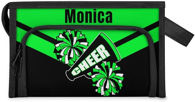 Custom-Makeup-Bag Personalized Travel Toiletry Bag Text Customized Cheer Makeup Bags Cosmetic Bags for Women With Divider & Handle Green