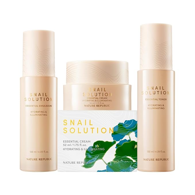 Nature Republic Snail Mucin Toner Emulsion Cream Set - Korean Skincare, Hydrating with Niacinamide, Face Moisturizer, Moisturizing Skin Care, Glow, Mucus