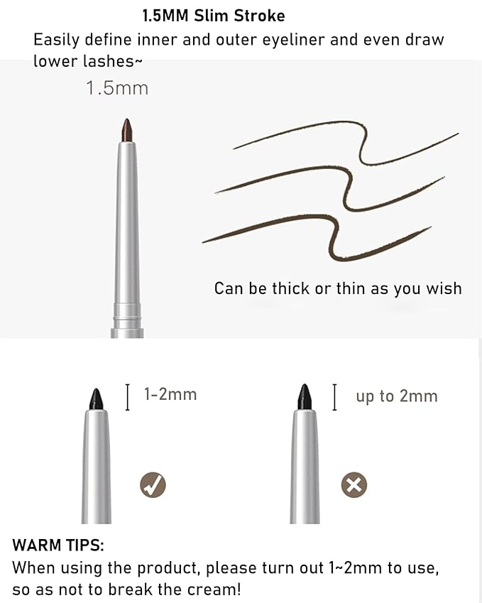 Brown Mascara and Waterproof Eyeliner Pencil Set for Older Women 60 Plus,Length and Volume Mascara for Mature Women,Retractable Eye Liner Matte Cream Waterline Eyeliner Makeup for Sensitive Eye-Set B