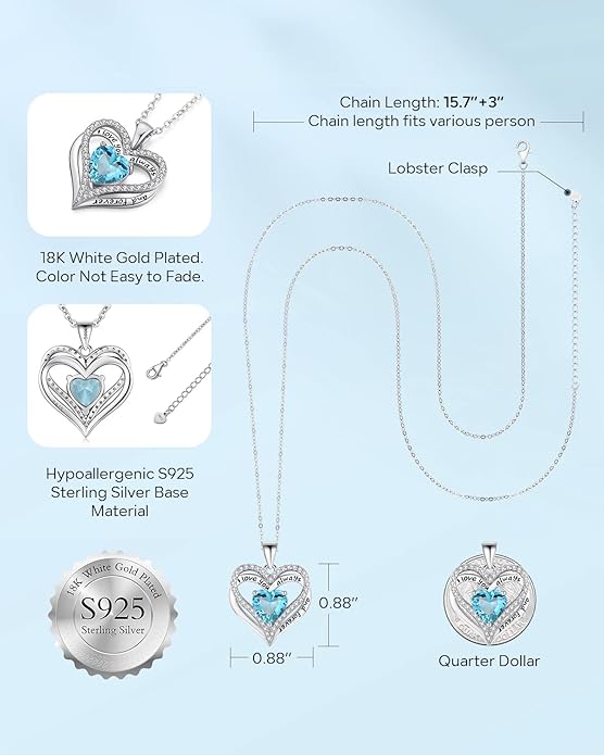 S925 Sterling Silver Necklace for Women, Wife Jewelry Rose Gold, Mom Birthday Valentines Mothers Day Gifts, Girlfriend Necklaces, Daughter Heart Jewel, Anniversary for Her