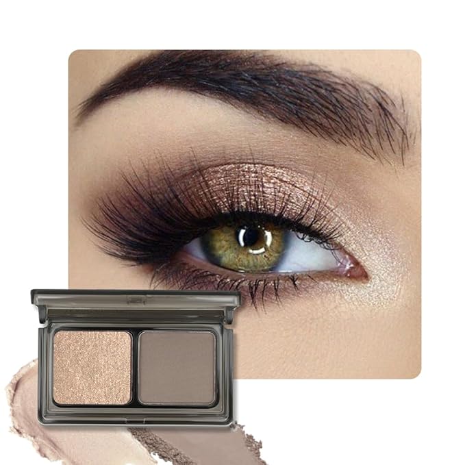 Golden Brown Taupe Two Color Matte Shimmer Glitter Eyeshadow Palette,Eye Shadow Powder Professional Long-Lasting Waterproof Makeup Palette,Easy-To-Apply and Compact for Travel,Vegan & Cruelty-Free