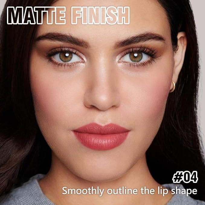 Ruby Red Matte Lipstick Crayon for Women, 24 Hour Lipstick Lip Liner Pencil Long Lasting Waterproof Smudge Proof, Vegan & Cruelty-Free, Neutral lip liner marker Easy Application Full Coverage B04#