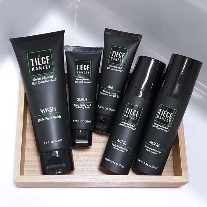Tiege Hanley | Acne System Level 2 | Dermatologist Recommended Formula: Face Wash, AM Moisturizer with SPF20, Exfoliating Scrub and 1.6% Salicylic Acid Cream 2X | Uncomplicated Skin Care for Men