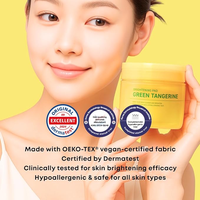 Green Tangerine Radiant Tone Up Pads – Korean Toner Pads with Niacinamide, Centella Asiatica & Vitamin C, Dark Spot Corrector, Tone-Up & Hydrating Face Toner 50 Pad