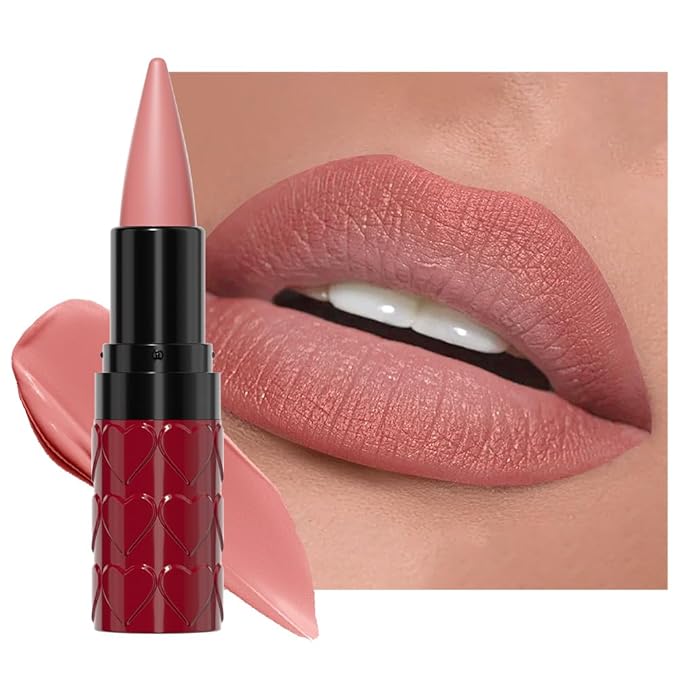 Nude Pink Gradient Matte Lipstick Crayon Lip Liner pencil,Crayon Form and Cone Tip 2-in-1 Lip Liner and Lipstick Lip Combo Set Achieve Flawless Contour Gradual Ombre Effect lip Pencil for Old Women