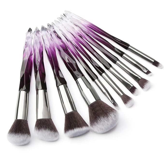 Makeup Brushes Crystal Handle Set, Professional make up brushes Tenmon 10 PCS Crystal Transparent Handle Kabuki Face Powder Foundation Brush Concealer Eye Shadow Eyeliner Eyebrow Brush (purple)
