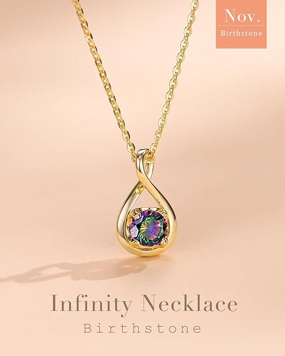 FANCIME Birthstone Necklaces for Women Fine Jewelry Sterling Silver Dainty Infinity Pendant Anniversary Birthday Christmas Gifts for Her Wife Mom Lady Daughter, Chain 16"+2" Extend