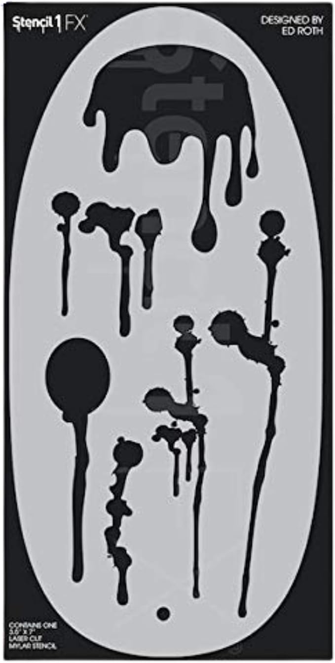 STENCIL1FX Graffiti Drips Tear Drop Blood Motif Eye Makeup Stencil for Costumes, Dress Up, Halloween, Cosplay, Arts, Face Painting