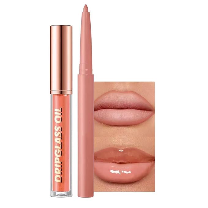 Nude Lip Liner Waterproof Lip Kit With Lip Liner and Gloss Long Lasting Pluming Smudge proof Highly Pigmented Lip Liner Set with Lipgloss (04# Nude)
