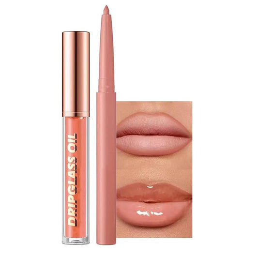 Nude Lip Liner Waterproof Lip Kit With Lip Liner and Gloss Long Lasting Pluming Smudge proof Highly Pigmented Lip Liner Set with Lipgloss (04# Nude)