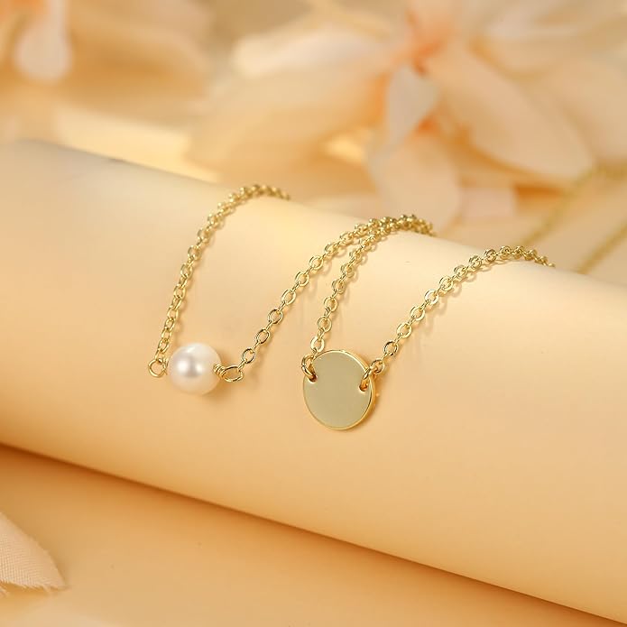 Dainty Gold Heart Necklace for Women - 14K Gold/Silver Plated Cute Heart Handmade Disc Circle Bee Choker Adjustable Necklace for Women Trendy Jewelry