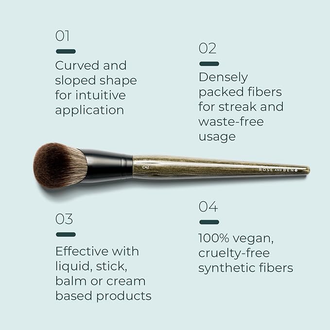 Rose and Ben Beauty Makeup Tools - C42 Foundation Brush, C41 Blush Brush and Setting Puff
