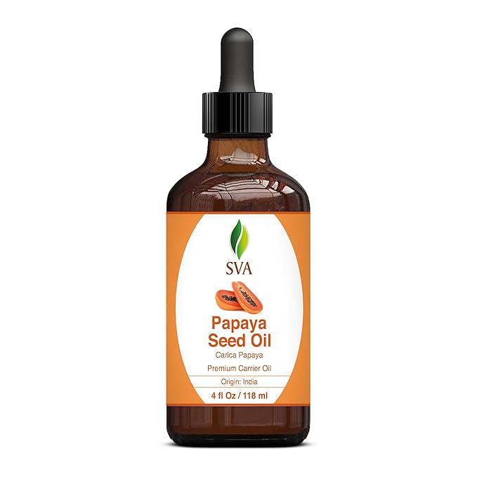 SVA Papaya Seed Oil - 4 Fl Oz – 100% Natural Cold Pressed Papaya Oil - for Face, Skin Care, Hair Care, Scalp Massage & Body Massage – Carrier Oil with Dropper