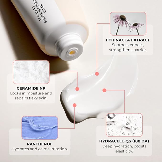 Skin Barrier Recovery Cream, 100-hour Lasting Hydration, Instant Soothing, Moisturizer with Ceramide, Panthenol, Hyaluronic Acid for Dry Sensitive Skin, Hypoallergenic 2.7 Fl Oz/80ml
