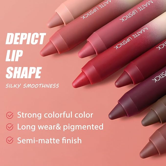 BINGBRUSH 4PCS 2in1 Matte Lip Liner and Lipstick Combo, Lipstick for Women, Longwear Waterproof Lip Liner Pencil, Matte lipstick Smudge Proof, Women's Long Lasting Lip Makeup (Set02 05#+06#+07#+08#)