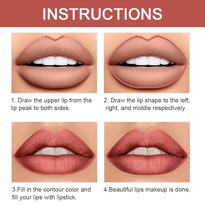 Kaely 2-in-1 Rose Gold Metallic Lip Liner & Lipstick Set Kit for Women, Lips Kit with Lip Liner Lip Stains Long Lasting Waterproof 24 Hour Lipstick and Lip Liners Combo Lipliners Pencil Set 07