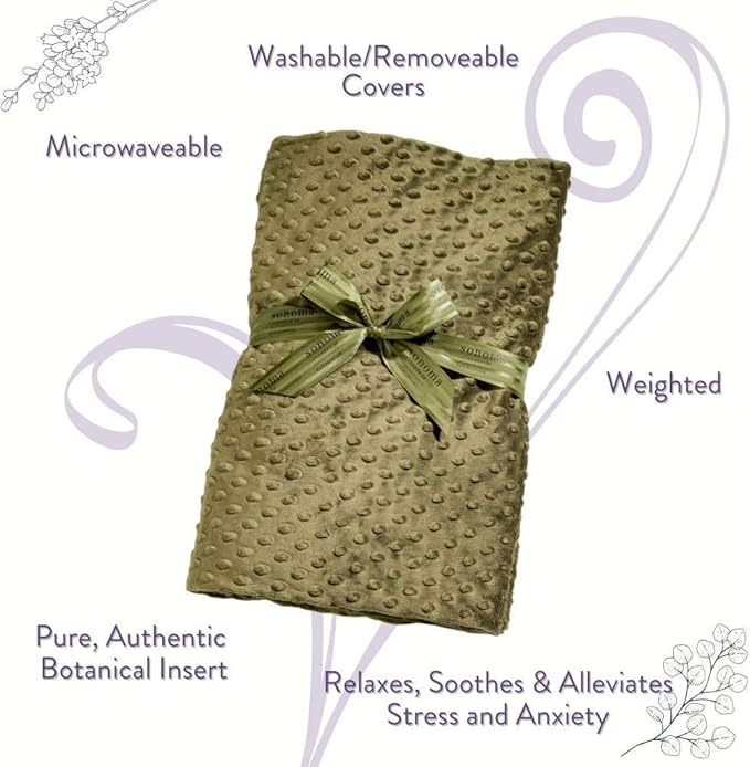 Sonoma Lavender Eucalyptus Spa Blanket Eucalyptus with Lavender Buds and Flaxseed, Hot/Cold Microwaveable Blanket for Soothing Muscles, Removable Washable Cover (44"x18")
