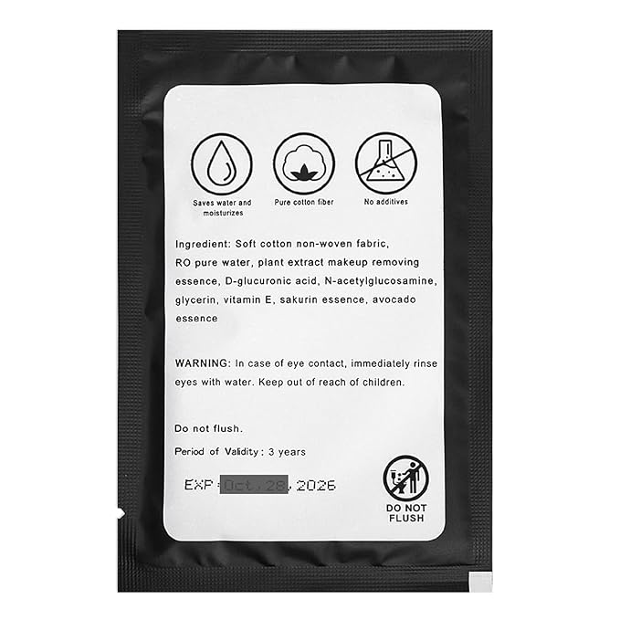 200 Count Makeup Remover Wipes Individually Wrapped Makeup Wipes Bulk Face Cleansing Wipes,Individual Wet Wipes, Travel Towelette Makeup Remover Cloth for Face Cleansing Skin Care Remove Makeup(Black)