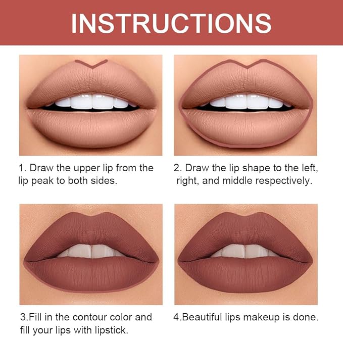 2-in-1 Brown Lip Liner & Lipstick Set Kit for Women, Matte Lips Kit with Lip Liner Lip Stains Long Lasting Waterproof 24 Hour Lipstick and Lip Liners Combo Lipliners Pencil Set 11