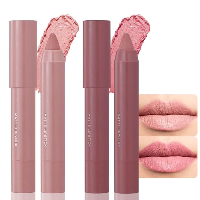 BINGBRUSH Crayon Matte Longwear Lipstick Pack Set,Moisture Smooth Color Stick Ultimate Lip Crayon for Makeup Collection - Waterproof Velvet Lipgloss (2pcs 01#&03#, 2 Count (Pack of 1))