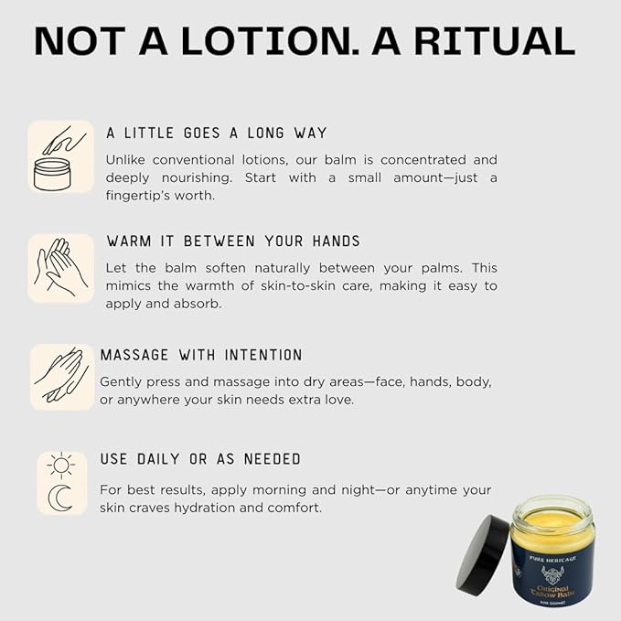 Pure Heritage Handmade Tallow Balm – Grass-Fed & Finished Moisturizer & Healing Cream with Frankincense & Cedarwood | Natural Care for Sensitive Skin, Eczema, Rosacea, Babies, Men & Women (2oz)