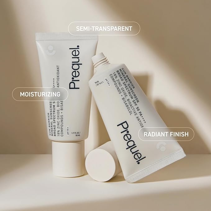 Prequel Skin Sun Barrier Mineral Sunscreen SPF 50. PA++++ Broad Spectrum Zinc Oxide Sunblock with Semi-Transparent Lightweight Texture. Moisturizing UV Defense for Face. Travel Size, 1.7oz