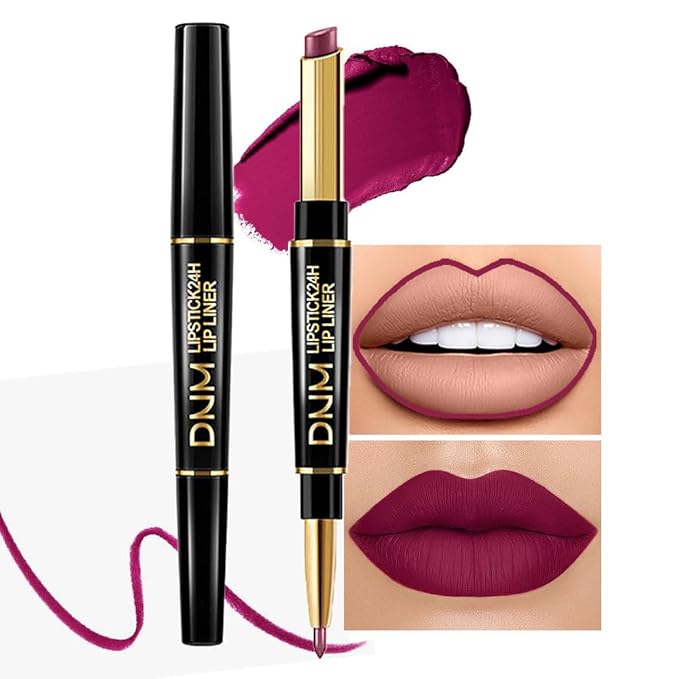 2-in-1 Plum Purple Lip Liner & Lipstick Set Kit for Women, Matte Lips Kit with Lip Liner Lip Stains Long Lasting Waterproof 24 Hour Lipstick and Lip Liners Combo Lipliners Pencil Set 05