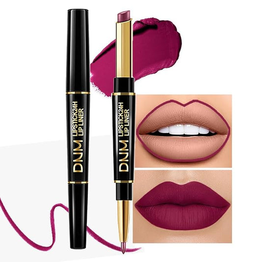2-in-1 Plum Purple Lip Liner & Lipstick Set Kit for Women, Matte Lips Kit with Lip Liner Lip Stains Long Lasting Waterproof 24 Hour Lipstick and Lip Liners Combo Lipliners Pencil Set 05