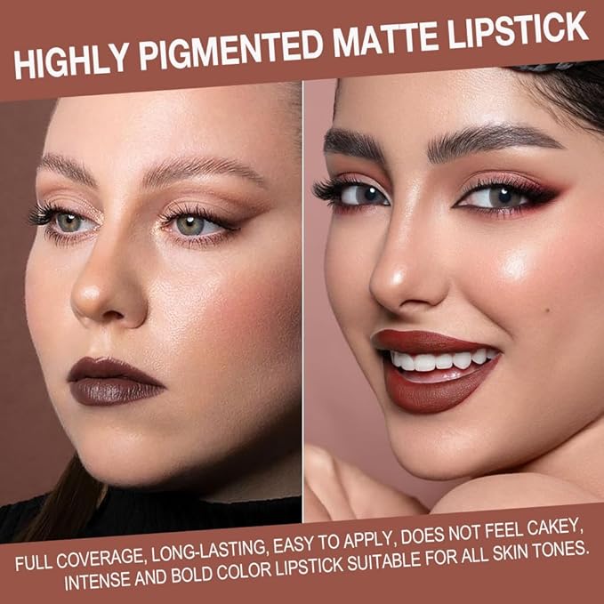 BINGBRUSH 2-in-1 Gradient Dark Brown Lip Liner Matte Lipstick, Longwear Waterproof Lip Pencil with Cone Tip, Crayon for Flawless Ombre Contour, Women's Long Lasting Makeup Set(05#&08)