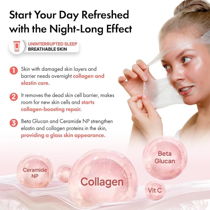 Collagen Night Wrapping Mask, Increases Skin Elasticity, Glass Skin Face Mask For Firming, Keeps Glowy & Hydrated, 1.69 Fl Oz (Pack of 1)