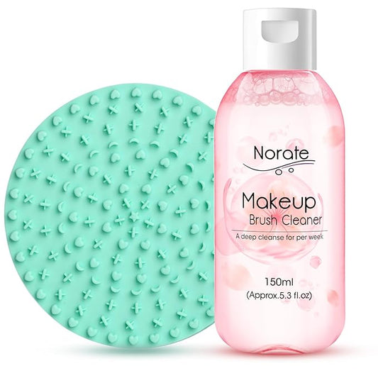 Norate Makeup Brush Cleaner, Make Up Brush Cleaner Solution + Makeup Brush Cleansing Pad, Brush Cleaner Mat for Brushes, Deep Clean Shampoo, Gentle Formula Cruelty Free, 2 Piece Set