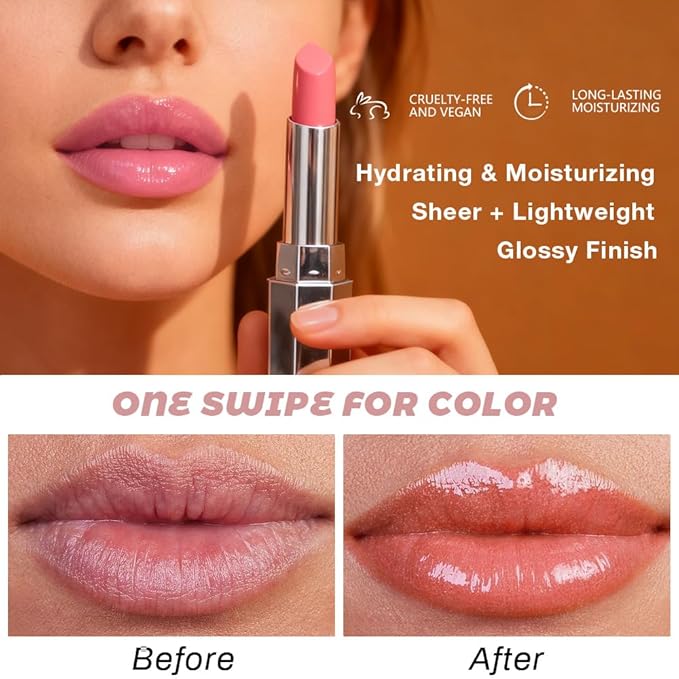 evpct 2Pcs Nude Honey Lipstick Tinted Lip Balm, Sheer Hydrating Shine Tinted Lipstick for Women, Moisturizing Lip Color, Nourishing Tinted Lip Balm Plumper Gloss Stain, Glossy Shiny Finish